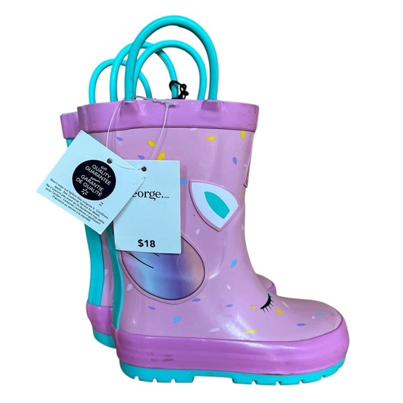 🌼 5/$25 Girls Unicorn Rain Rubber Boots Size 5 Toddler Purple Pink Teal - Picture 4 of 7